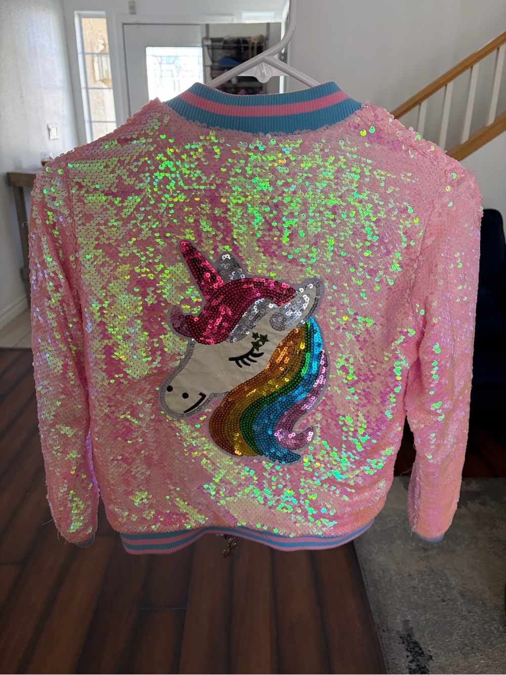 Lola & the boys girls Pink Sequin Unicorn Bomber Jacket